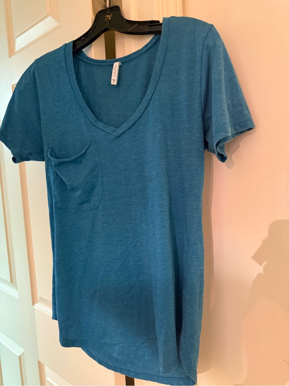 Z Supply Teal Blue Short Sleeve V-Neck Pocket Tee